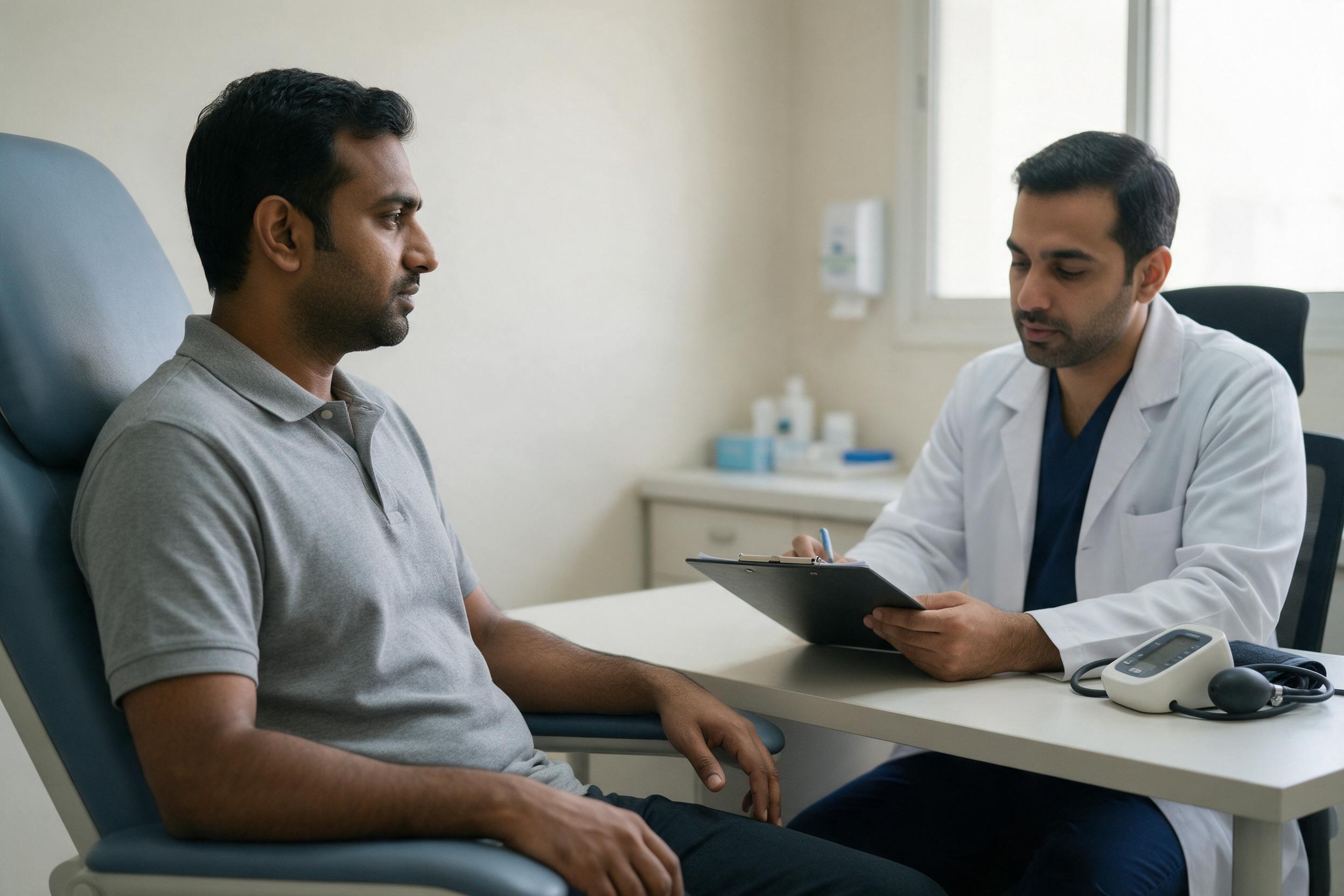 عامل مقيم في عيادة أثناء فحص التوظيف الطبي في الرياض